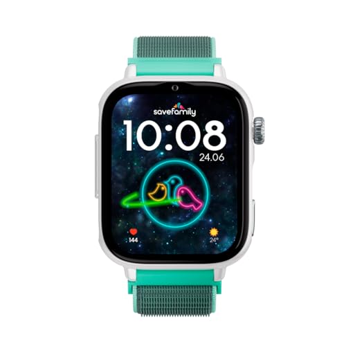SaveFamily SaveWatch Plus 2 | Reloj Inteligente Niño con Localizador GPS, Llamada, Vídeo, Whatsapp, Spotify, App Store | SIM Incluida - Esfera Blanca y Correa de Tela Ocean