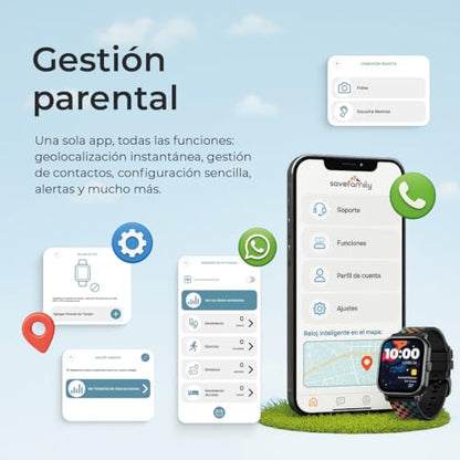 SaveFamily Iconic Plus 2 | Reloj Inteligente Niño con Localizador GPS, Llamada, Vídeo, IA, Botón SOS, Whatsapp, Spotify, Medidor de Temperatura | SIM Incluida - Modelo Graffiti