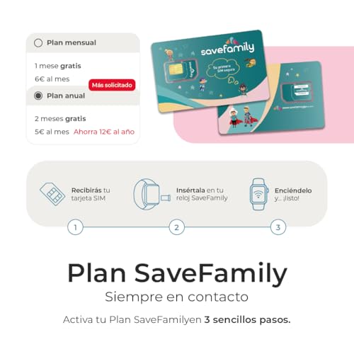 SaveFamily Iconic Plus 2 | Reloj Inteligente Niño con Localizador GPS, Llamada, Vídeo, IA, Botón SOS, Whatsapp, Spotify, Medidor de Temperatura | SIM Incluida - Modelo Gamer