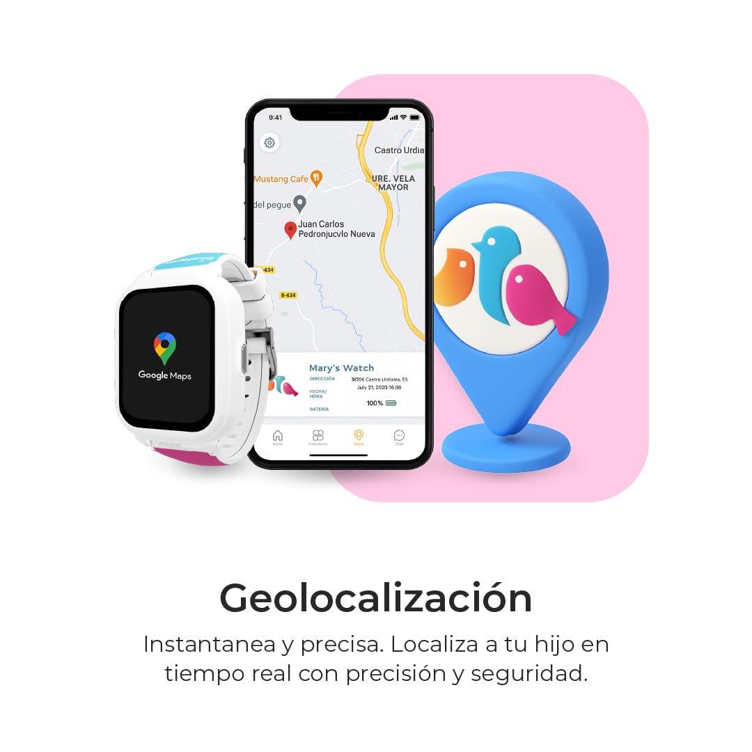 SaveFamily Iconic Plus 2 | Reloj Inteligente Niño con Localizador GPS, Llamada, Vídeo, IA, Botón SOS, Whatsapp, Spotify, Medidor de Temperatura | SIM Incluida - Modelo Pop