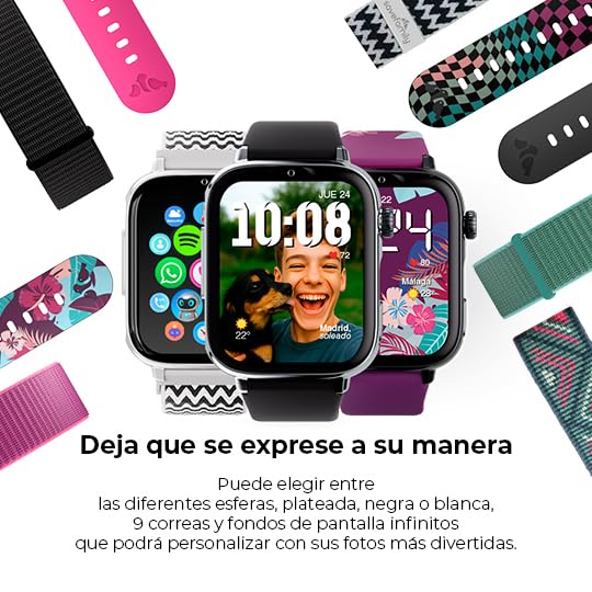 SaveFamily SaveWatch Plus 2 | Reloj Inteligente Niño con Localizador GPS, Llamada, Vídeo, Whatsapp, Spotify, App Store | SIM Incluida - Esfera Blanca y Correa de Tela Ocean