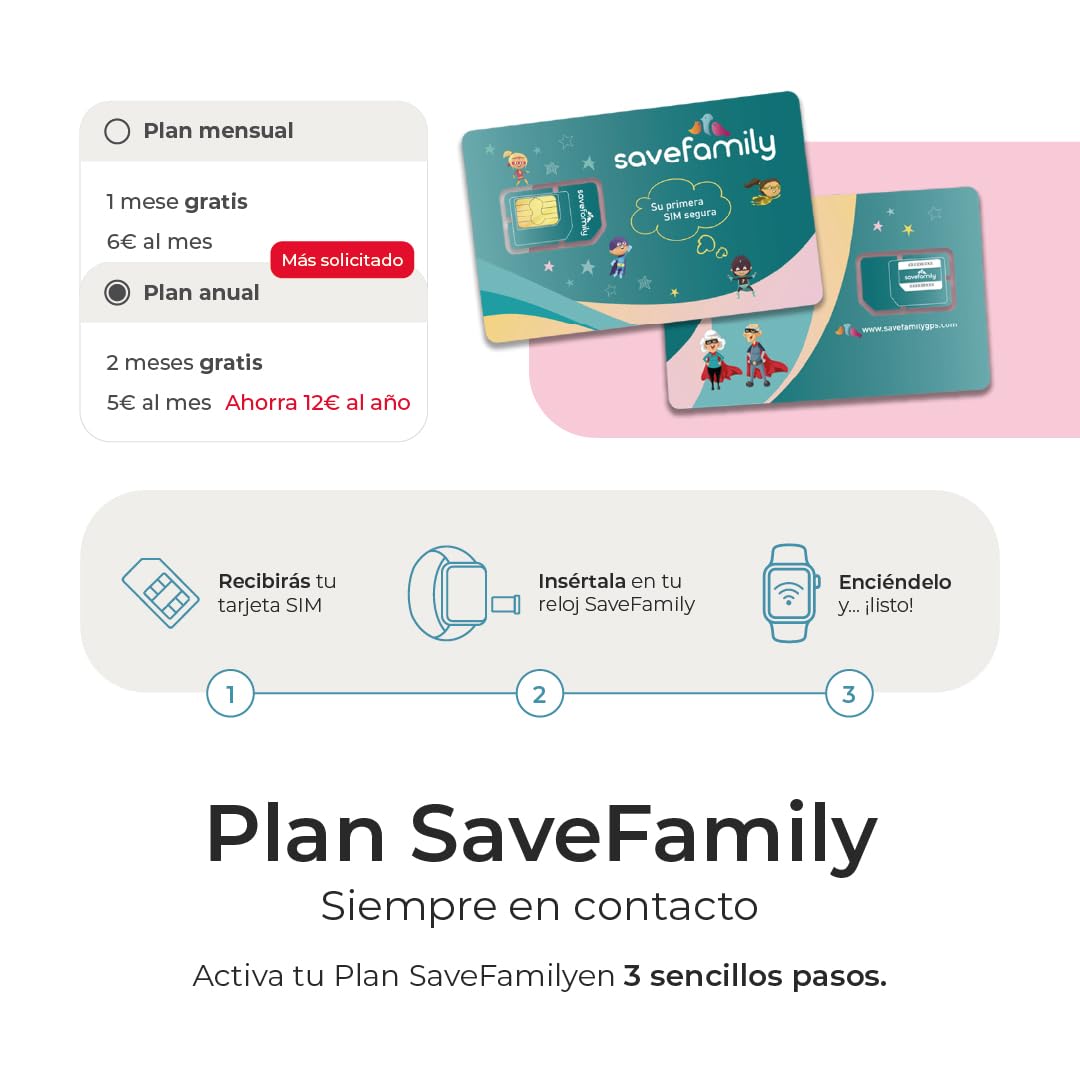 SaveFamily Enjoy | Reloj Inteligente Niño con Localizador GPS, Juegos Divertidos, Cámara, Vídeo, Llamadas, Música, Podómetro, SOS | SIM Incluida - Color Rosa