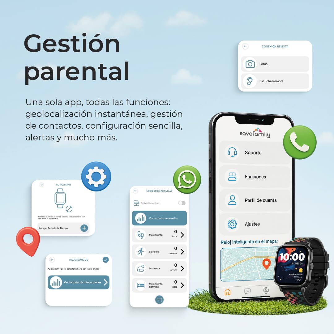SaveFamily Enjoy | Reloj Inteligente Niño con Localizador GPS, Juegos Divertidos, Cámara, Vídeo, Llamadas, Música, Podómetro, SOS | SIM Incluida - Color Rosa