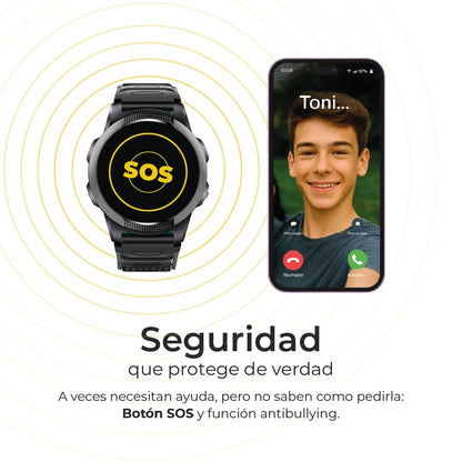 Save Family Slim 4G | Reloj Inteligente Niño con Localizador GPS, Llamada, Vídeo, Chat, Botón SOS, Cronómetro | SIM Incluida – Color Negro