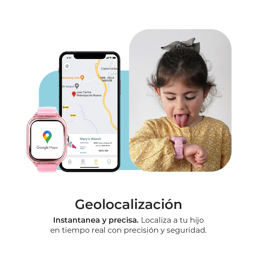 SaveFamily Enjoy | Reloj Inteligente Niño con Localizador GPS, Juegos Divertidos, Cámara, Vídeo, Llamadas, Música, Podómetro, SOS | SIM Incluida - Color Rosa